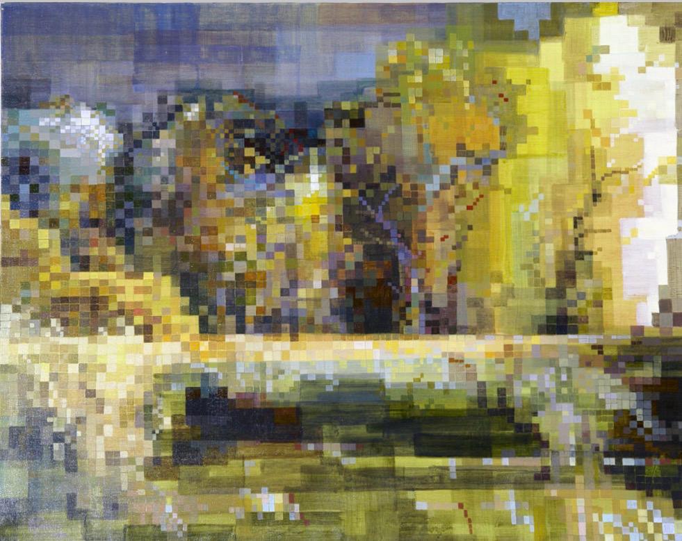 Torbiere d’Iseo (2002) – Pixelart Pittorica di Maurizio Galasso, frammentazione modulare del paesaggio naturale
